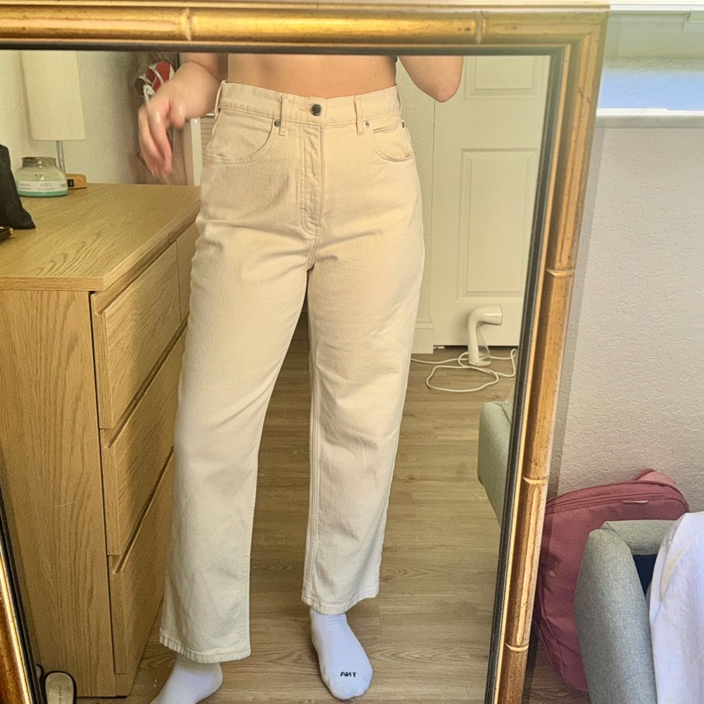 Everlane High-Waist Straight Leg Cream Jeans- Size 28 - Picture 11 of 16